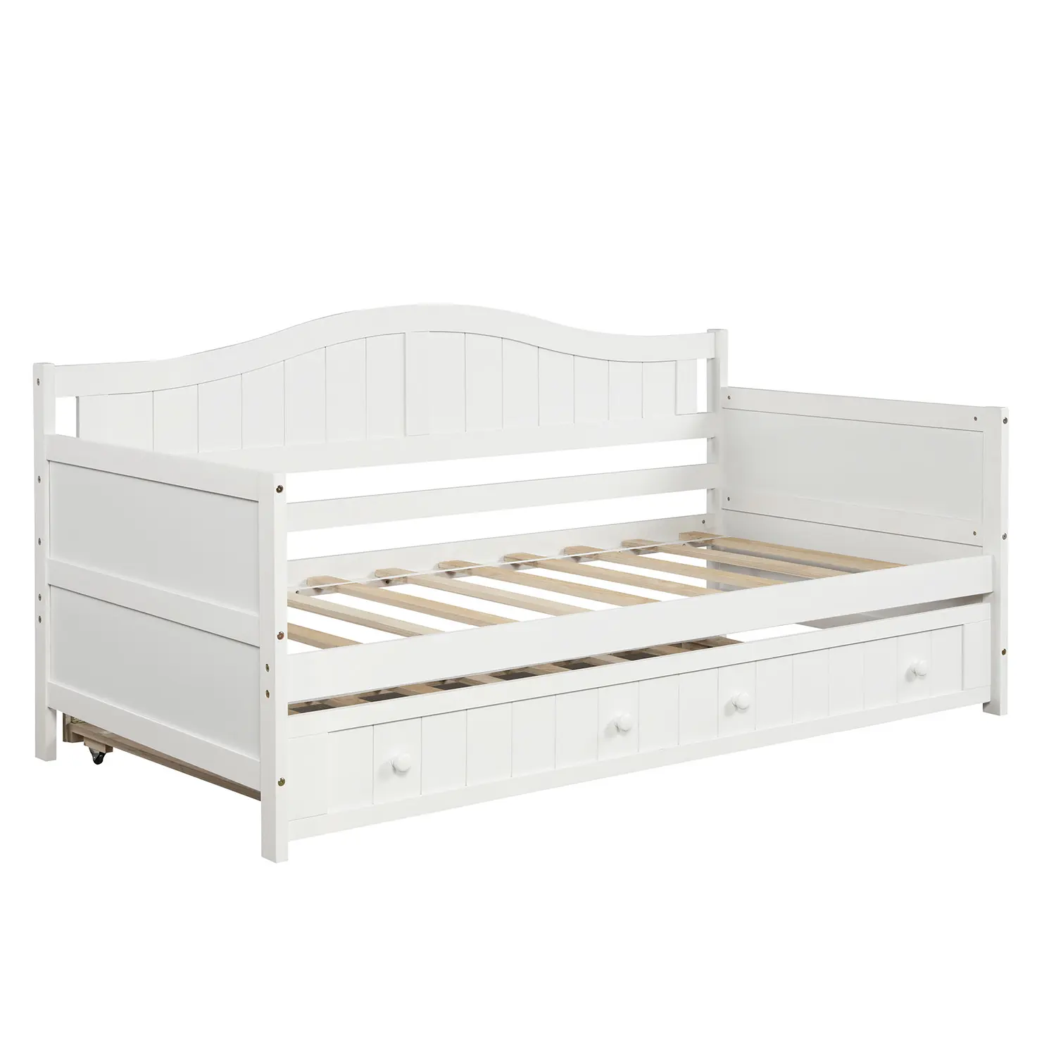Twin Wooden Daybed with Trundle Bed, Sofa Bed for Bedroom Living Room,White