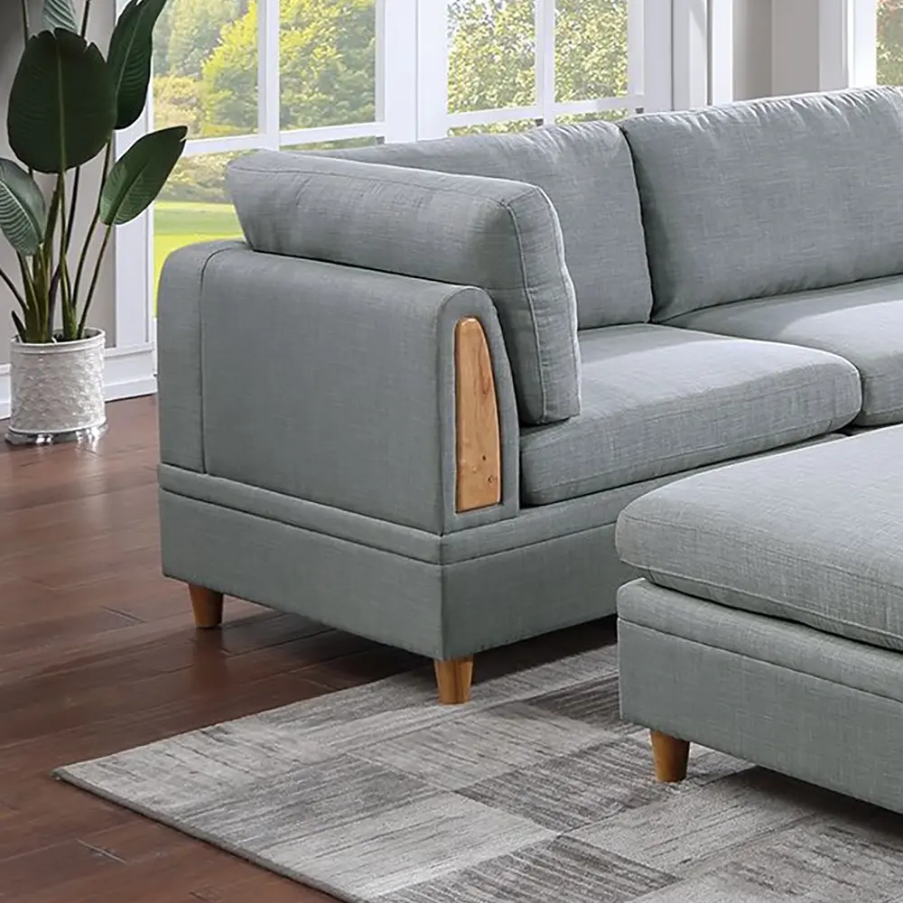 Living Room Furniture 8pc Sectional Sofa Set Light Grey Dorris Fabric Couch 3x Wedges 3x Armless Chair And 2x Ottomans