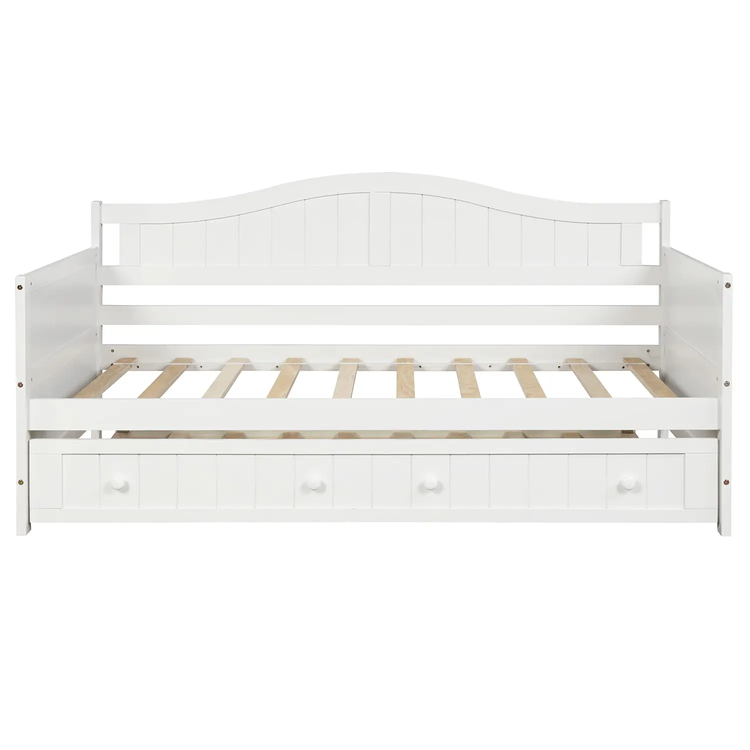 Twin Wooden Daybed with Trundle Bed, Sofa Bed for Bedroom Living Room,White