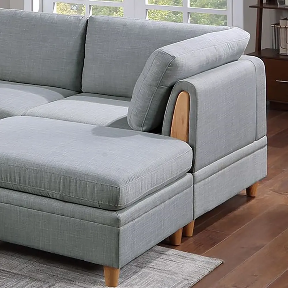 Living Room Furniture 8pc Sectional Sofa Set Light Grey Dorris Fabric Couch 3x Wedges 3x Armless Chair And 2x Ottomans