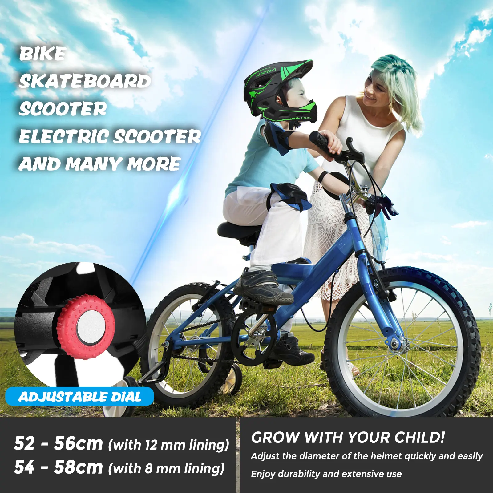 Lixada Kids Detachable Full Face Helmet Children Sports Safety Bike Helmet Protective Gear for Cycle Skateboarding Roller Skatin