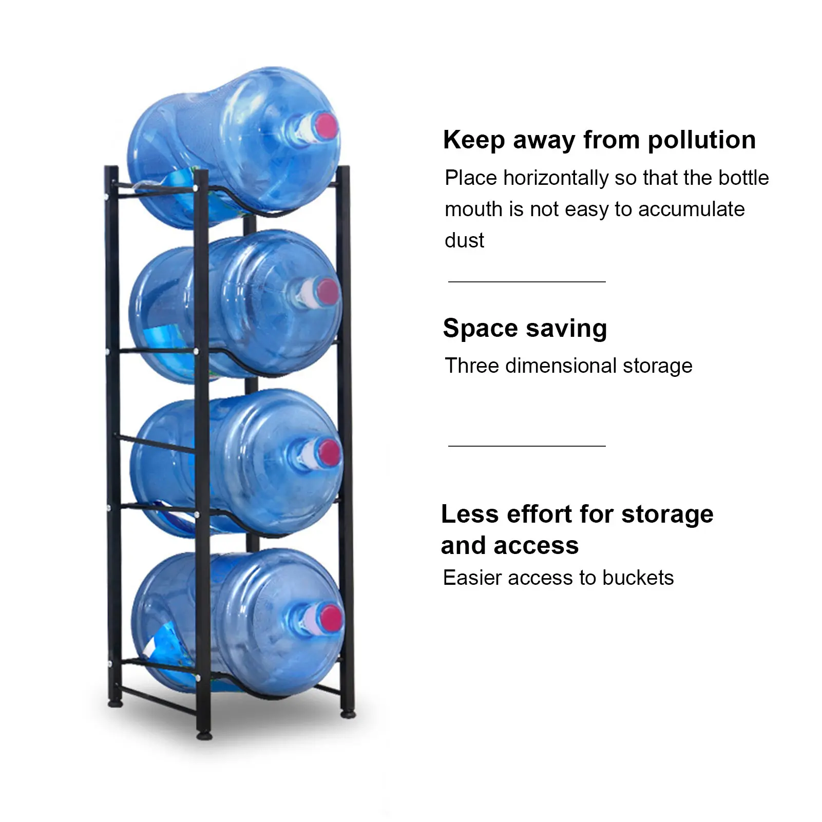 Water Cooler Jug Holder Easy Assembly Water Bottle Dispenser Stand Space Saving Strong Load Bearing 4 Tier Rust Proof for Home