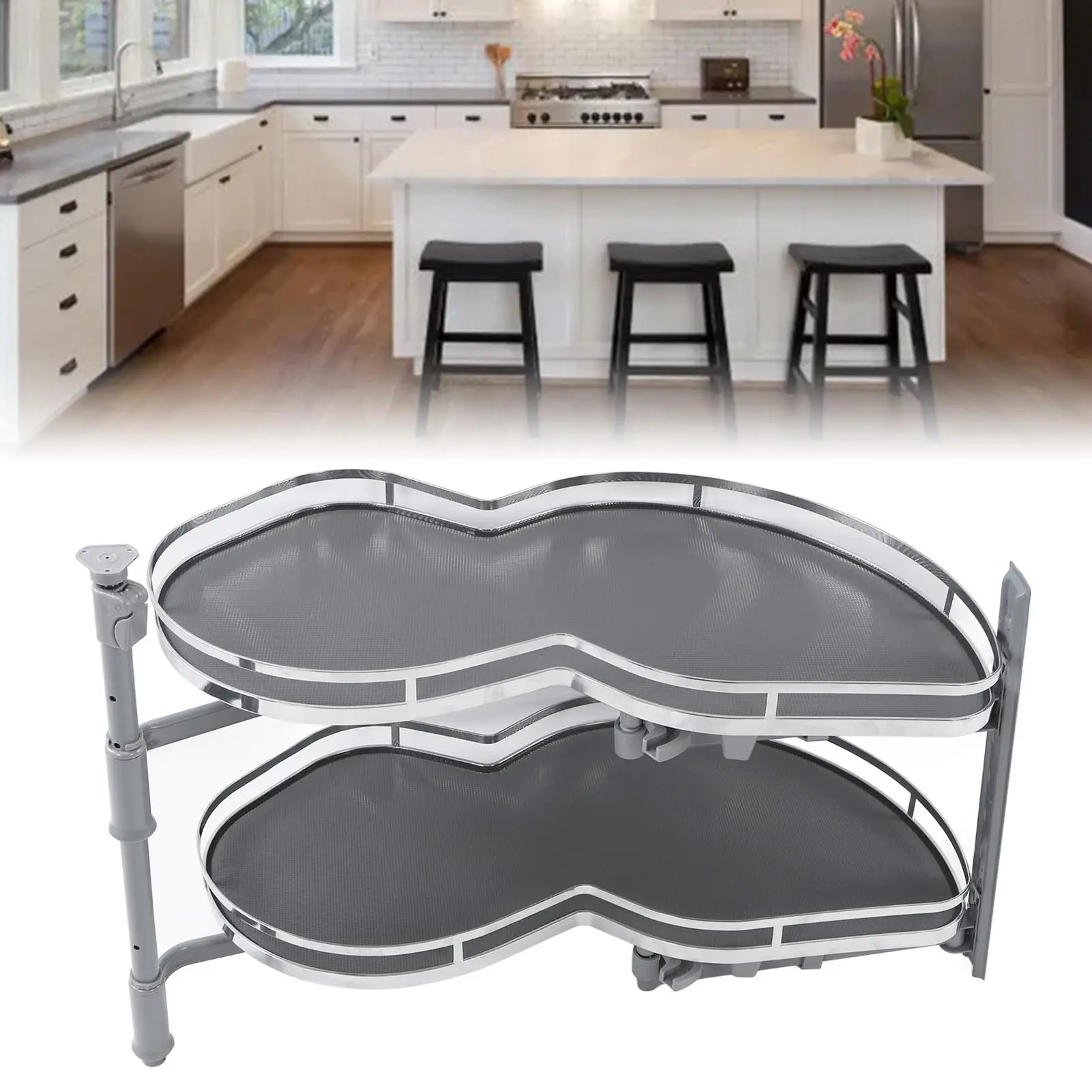 Blind Corner Cabinet Tray 2 Tier Height Adjustable Strong Load Bearing Cabinet Swing Pull Out Organizer Swing Pull Out Organizer