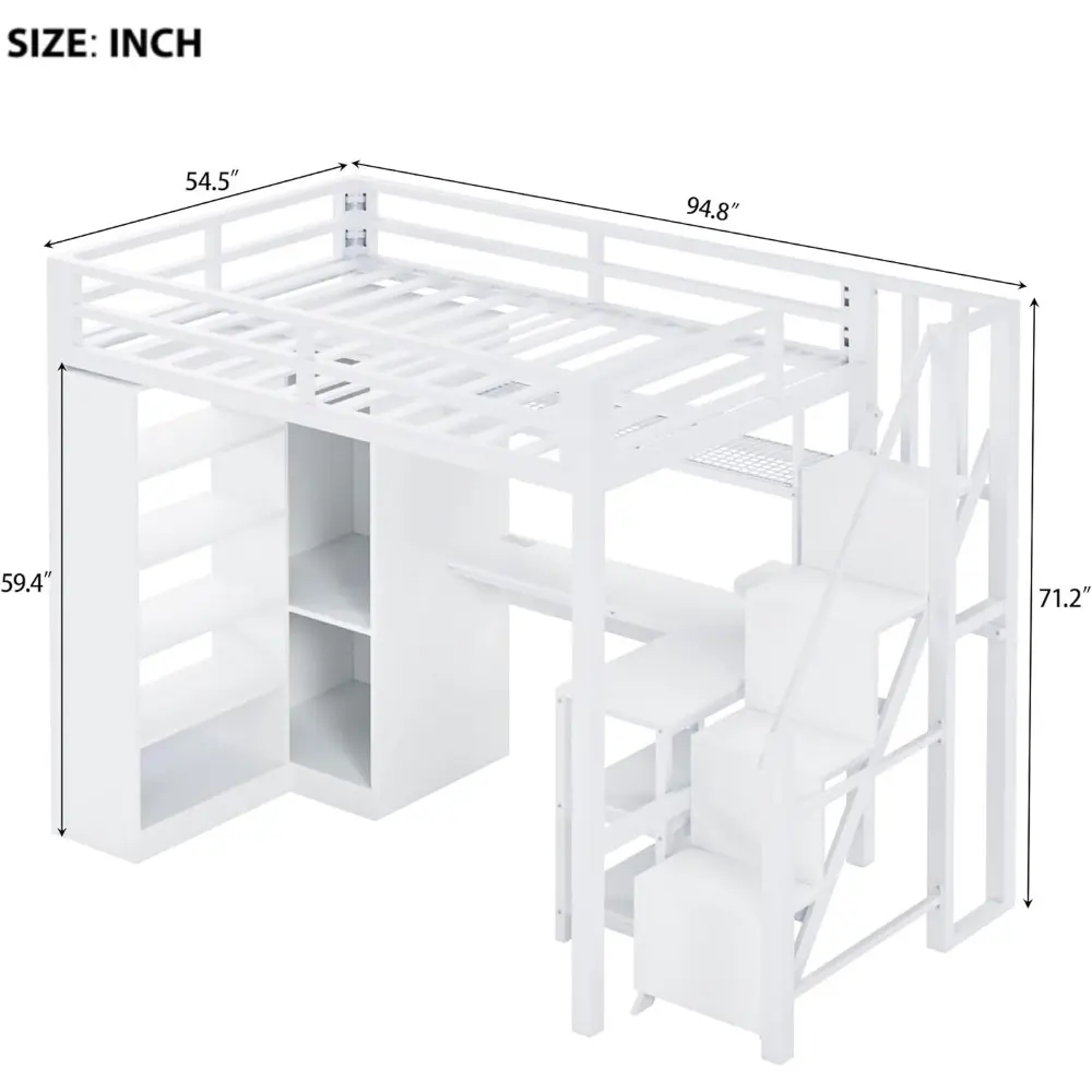 Bellemave Full Size loft Bed with Desk and 5 Tier Shelf, Wardrobe and Storage, Metal loft Bed with Stairs for Adults, Teens, Kid