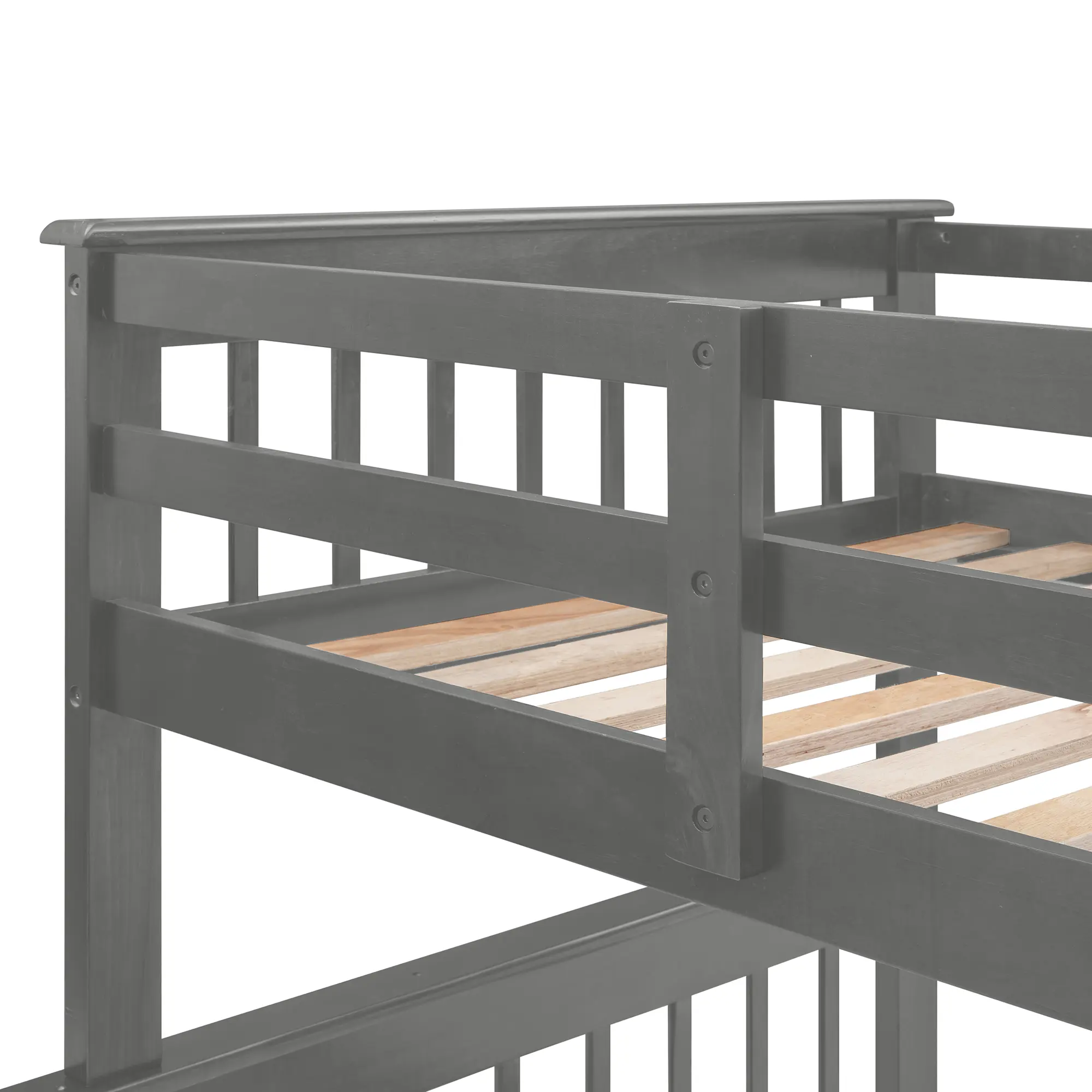 Stairway Twin-Over-Full Bunk Bed with Drawer, Storage and Guard Rail for Bedroom, Dorm, for Adults, Gray color
