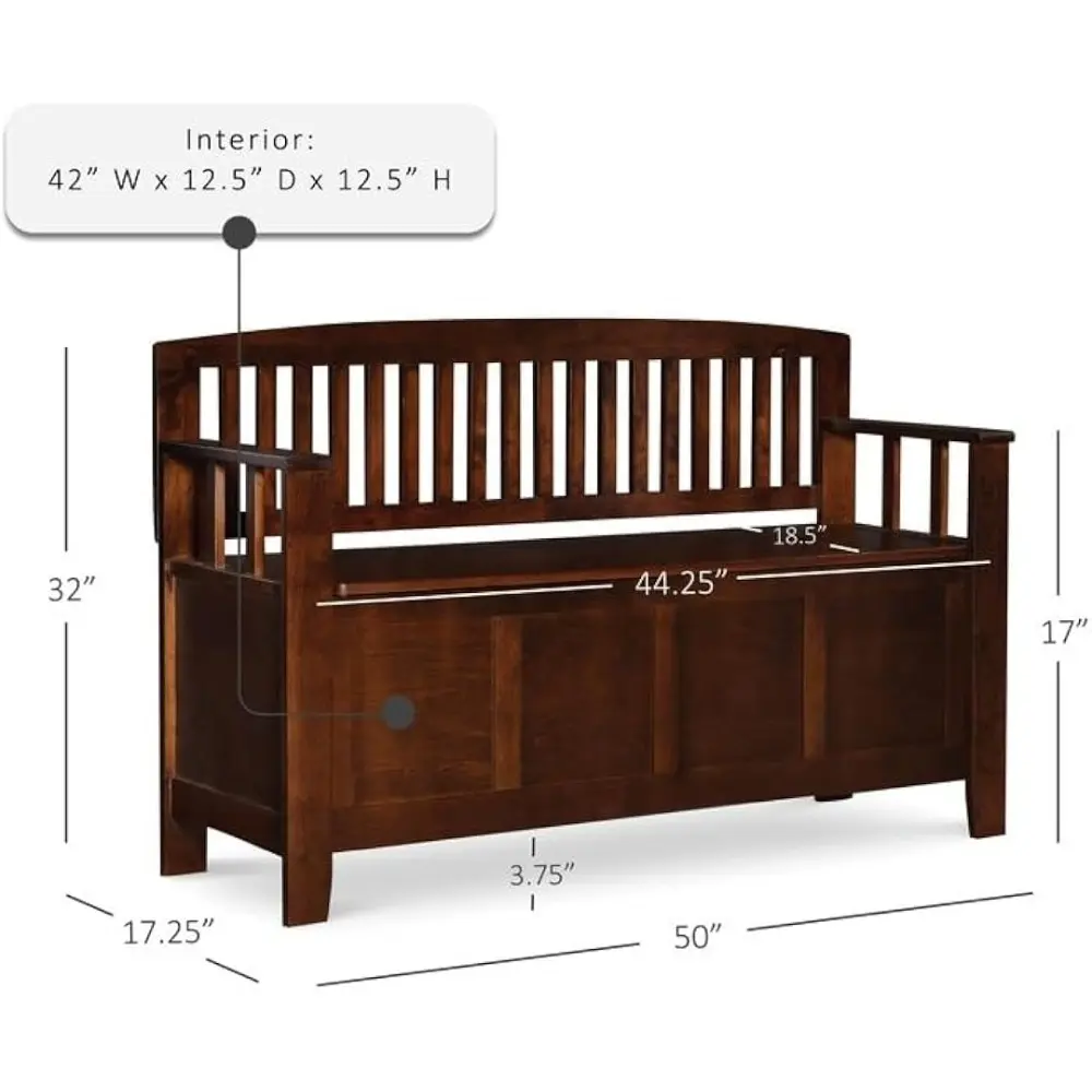 Migdalia Flip Top Slat Back Storage Entryway Bench Brown Walnut Finish
