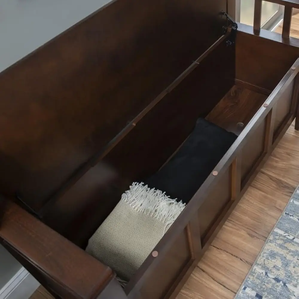 Migdalia Flip Top Slat Back Storage Entryway Bench Brown Walnut Finish