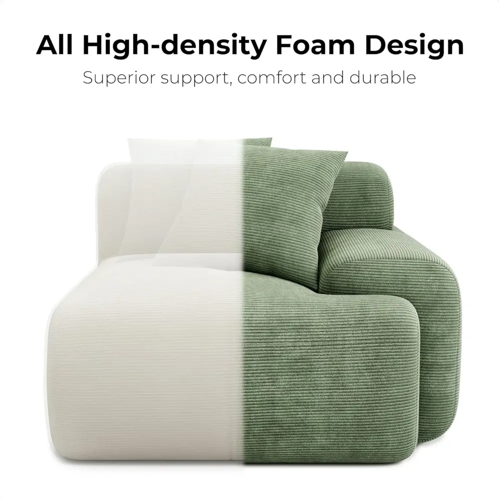 118" Modern L-Shaped Modular Sectional Sofa for Living Room, Corduroy Upholstery Green, Oversized 3-Seater Couch with Deep Seat