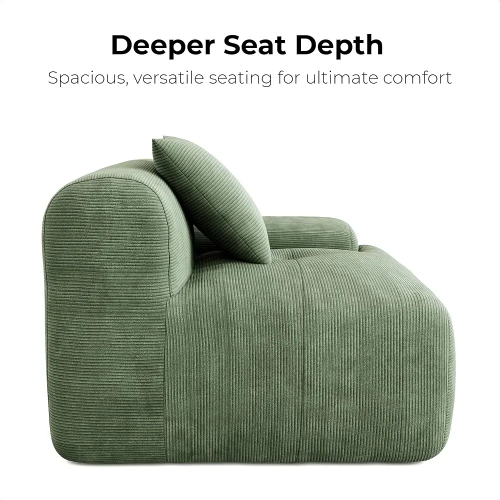 118" Modern L-Shaped Modular Sectional Sofa for Living Room, Corduroy Upholstery Green, Oversized 3-Seater Couch with Deep Seat