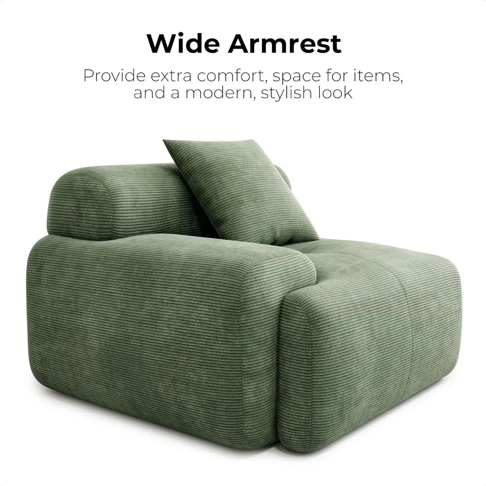 118" Modern L-Shaped Modular Sectional Sofa for Living Room, Corduroy Upholstery Green, Oversized 3-Seater Couch with Deep Seat
