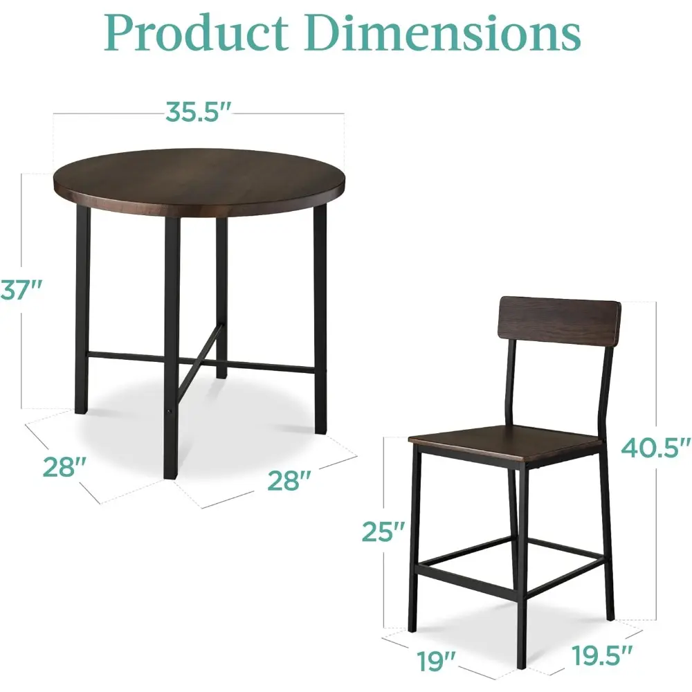 5-Piece Modern Round Counter Height Dining Set for Home Kitchen, Dining Room w/ 4 Chairs, 1.5in Thick Table - Dark Walnut