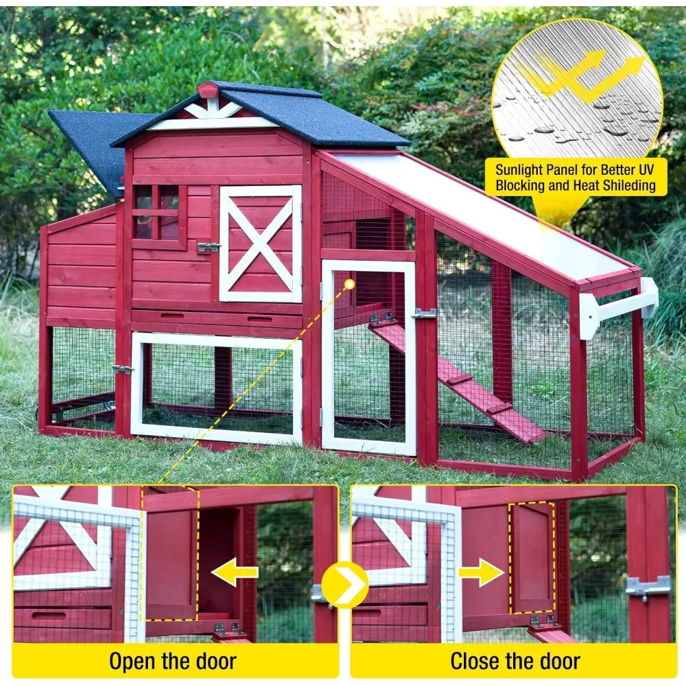 Chicken Coop Mobile Chicken House on Wheels Expandable Wooden Poultry Cage with Large Nesting Box Leakproof Pull-Out Tray Rabbi