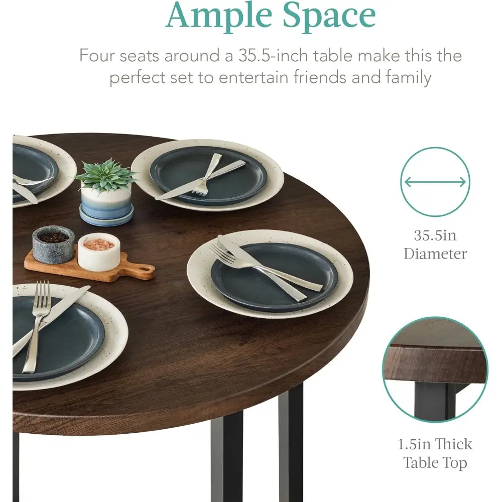 5-Piece Modern Round Counter Height Dining Set for Home Kitchen, Dining Room w/ 4 Chairs, 1.5in Thick Table - Dark Walnut