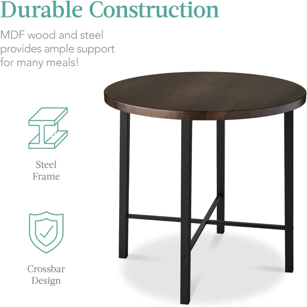 5-Piece Modern Round Counter Height Dining Set for Home Kitchen, Dining Room w/ 4 Chairs, 1.5in Thick Table - Dark Walnut
