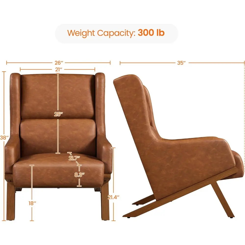 Accent Chairs Set of 2, Living Room Chairs, Faux Leather Armchairs Thick Seat Cushion, Oversized Recliner Chair High Backrest f