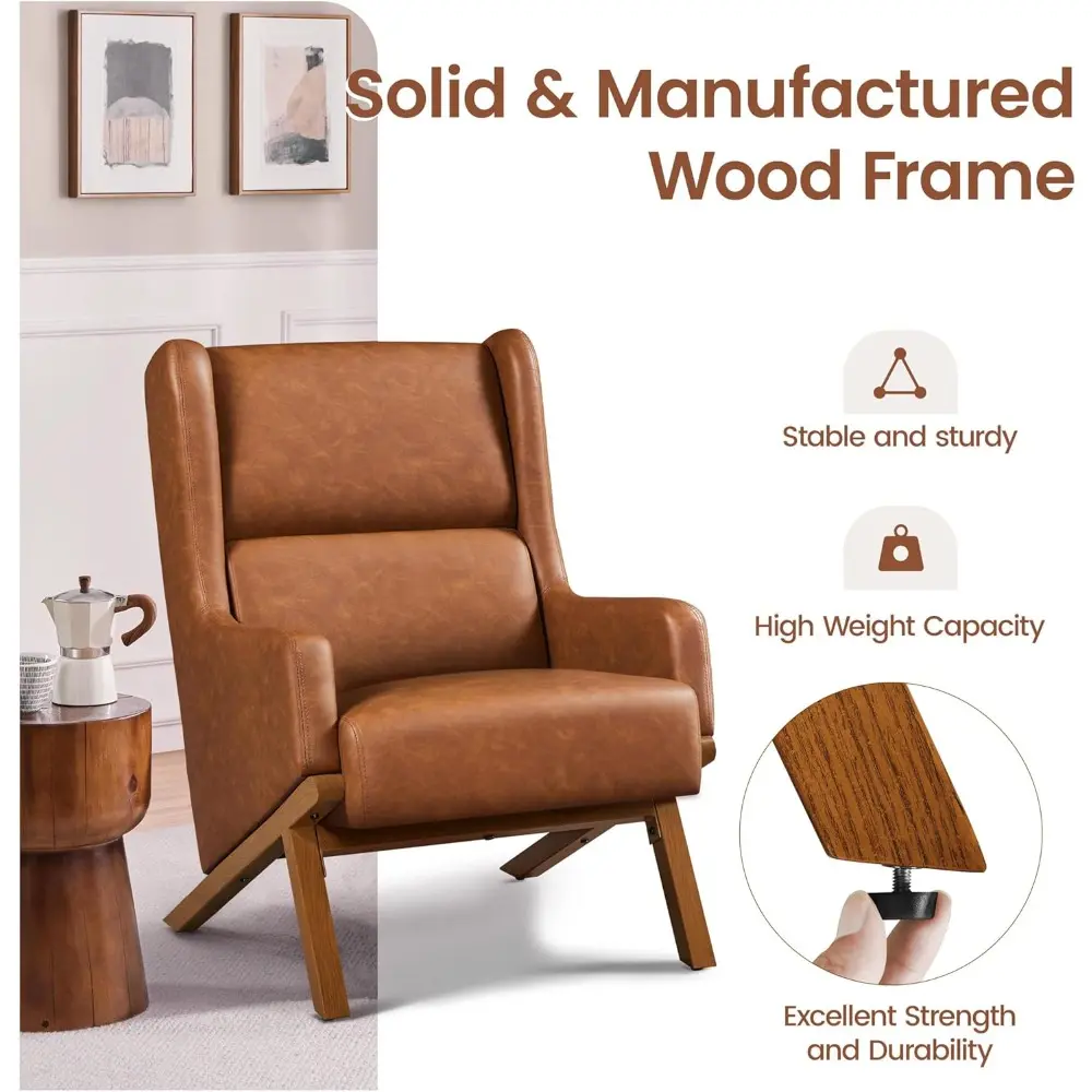 Accent Chairs Set of 2, Living Room Chairs, Faux Leather Armchairs Thick Seat Cushion, Oversized Recliner Chair High Backrest f