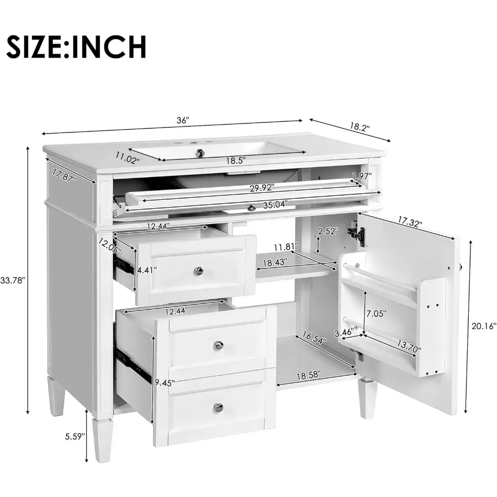 36 Inch Bathroom Vanity with Sink Combo, Solid Wood Frame Bathroom Vanities with 2 Drawers & Soft Closing Doors & Tip-Out Drawe