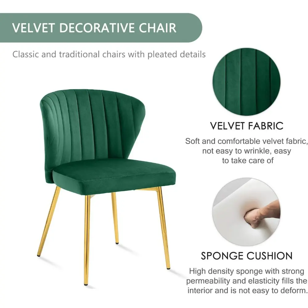 Velvet Dining Chairs Set of 4, Tufted Upholstered Dining Chair with Golden Metal Legs, Mid Century Modern Dining Chairs for Din