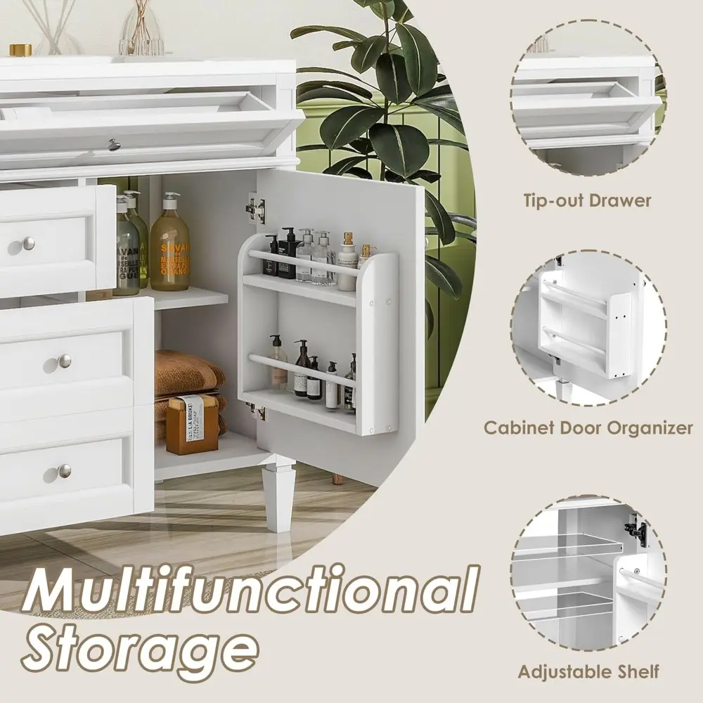 36 Inch Bathroom Vanity with Sink Combo, Solid Wood Frame Bathroom Vanities with 2 Drawers & Soft Closing Doors & Tip-Out Drawe