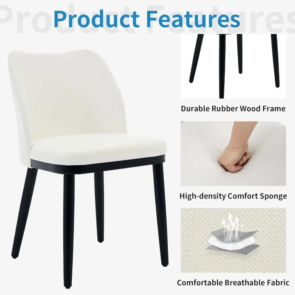Linen Upholstered Dining Chairs Set of 4, Modern Kitchen Side Chairs with Padded Seat, Back and Wooden Legs for Dining Room, Ki