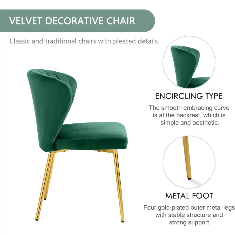 Velvet Dining Chairs Set of 4, Tufted Upholstered Dining Chair with Golden Metal Legs, Mid Century Modern Dining Chairs for Din