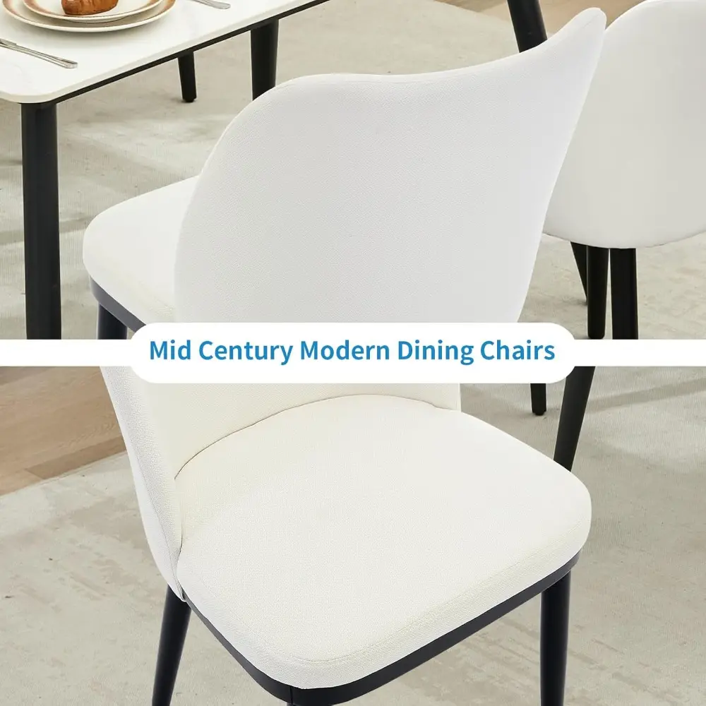 Linen Upholstered Dining Chairs Set of 4, Modern Kitchen Side Chairs with Padded Seat, Back and Wooden Legs for Dining Room, Ki