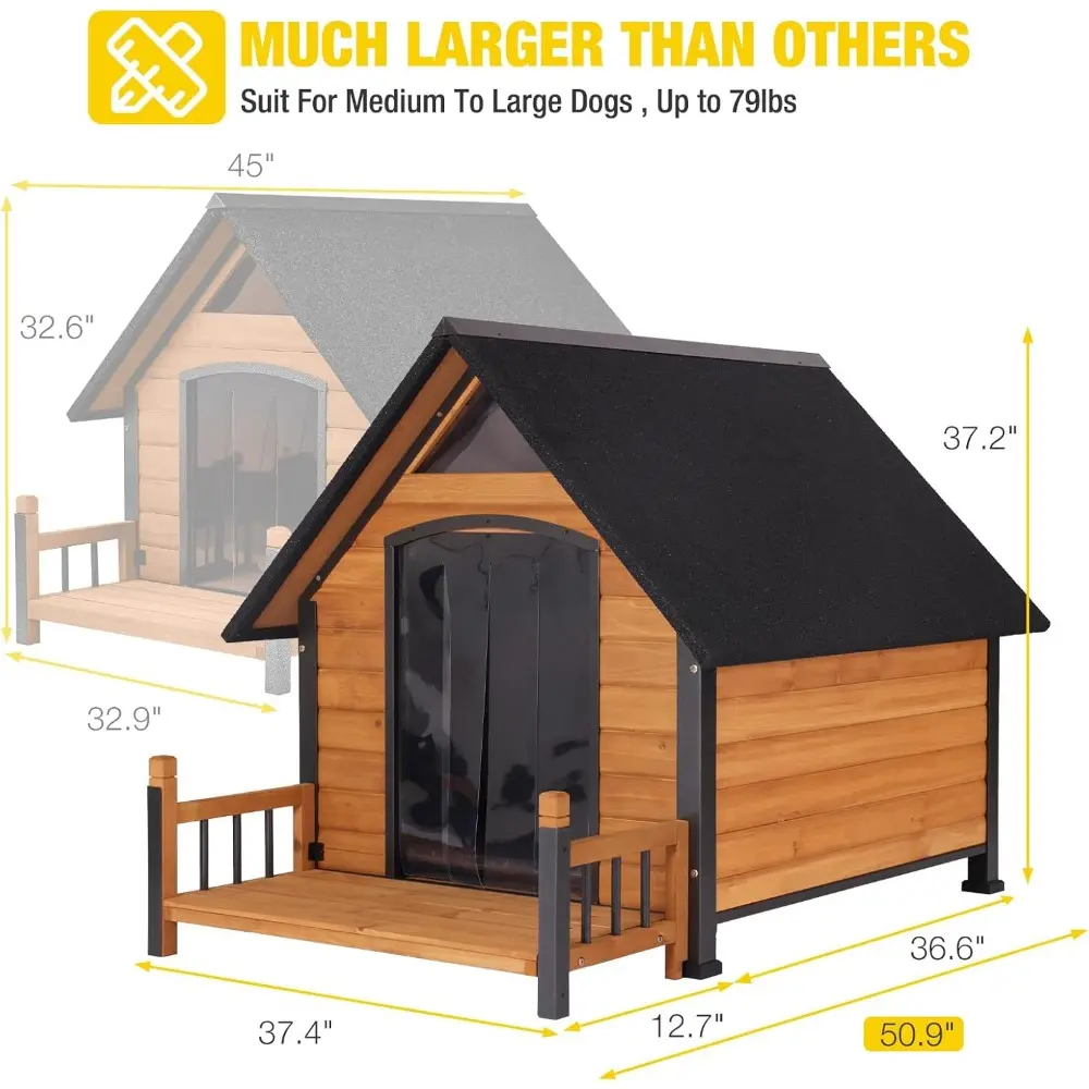 Heated Dog House Outdoor 50.9" Large Dog Kennel with Metal Frame Insulated Indoor Dog Cage for Small Medium Large Dogs with Hea