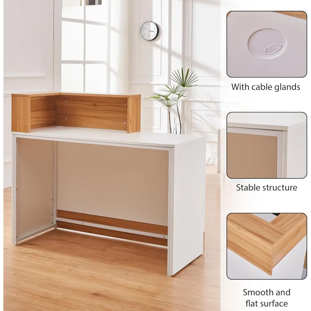 Reception Desk with Counter,Modern Counter Table with Cable Grommet,47 inch Retail Counter for Checkout, Lobby, Beauty Salon,Bar