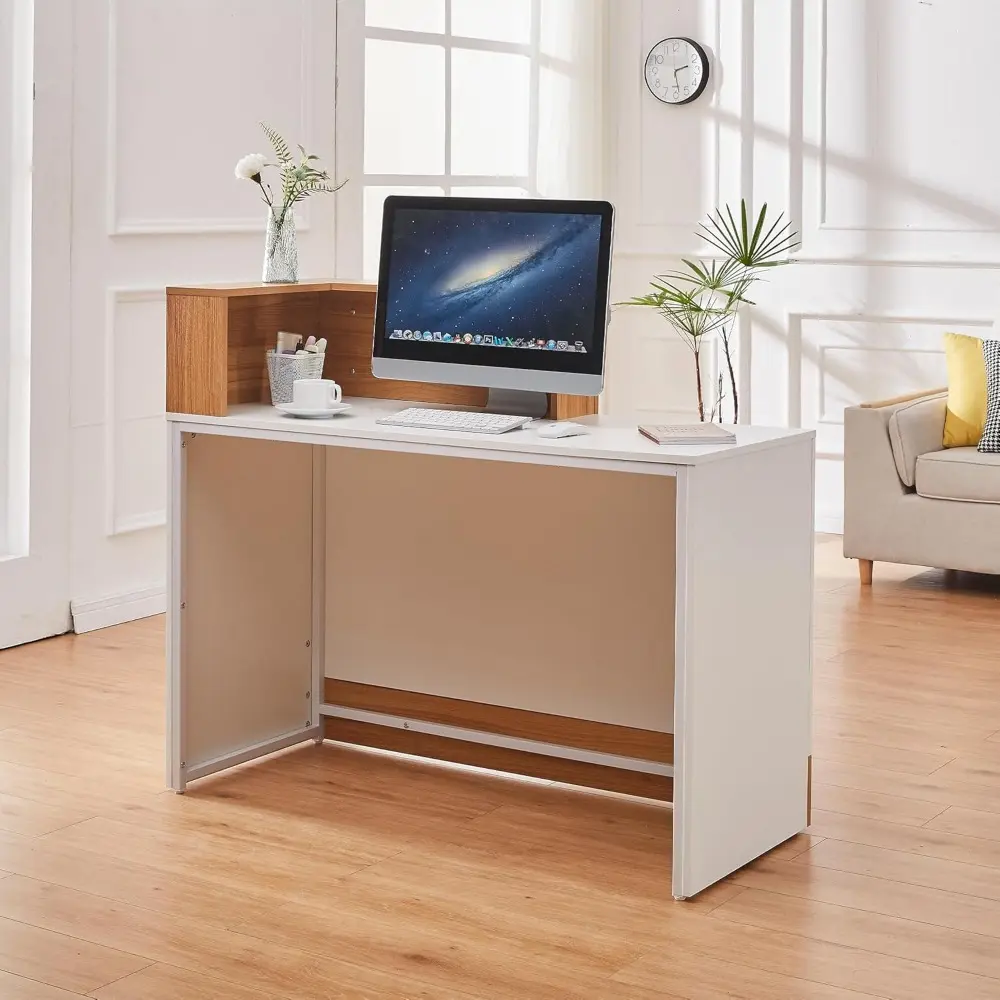 Reception Desk with Counter,Modern Counter Table with Cable Grommet,47 inch Retail Counter for Checkout, Lobby, Beauty Salon,Bar
