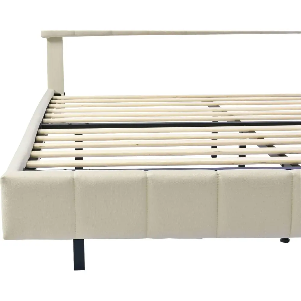 Queen Size Floating Bed Frame with LED Lights and USB Charging,Modern Upholstered Platform LED Bed Frame (Beige+Linen, Queen)