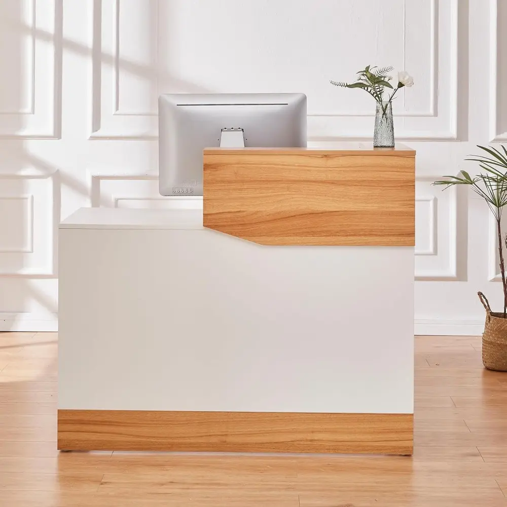Reception Desk with Counter,Modern Counter Table with Cable Grommet,47 inch Retail Counter for Checkout, Lobby, Beauty Salon,Bar
