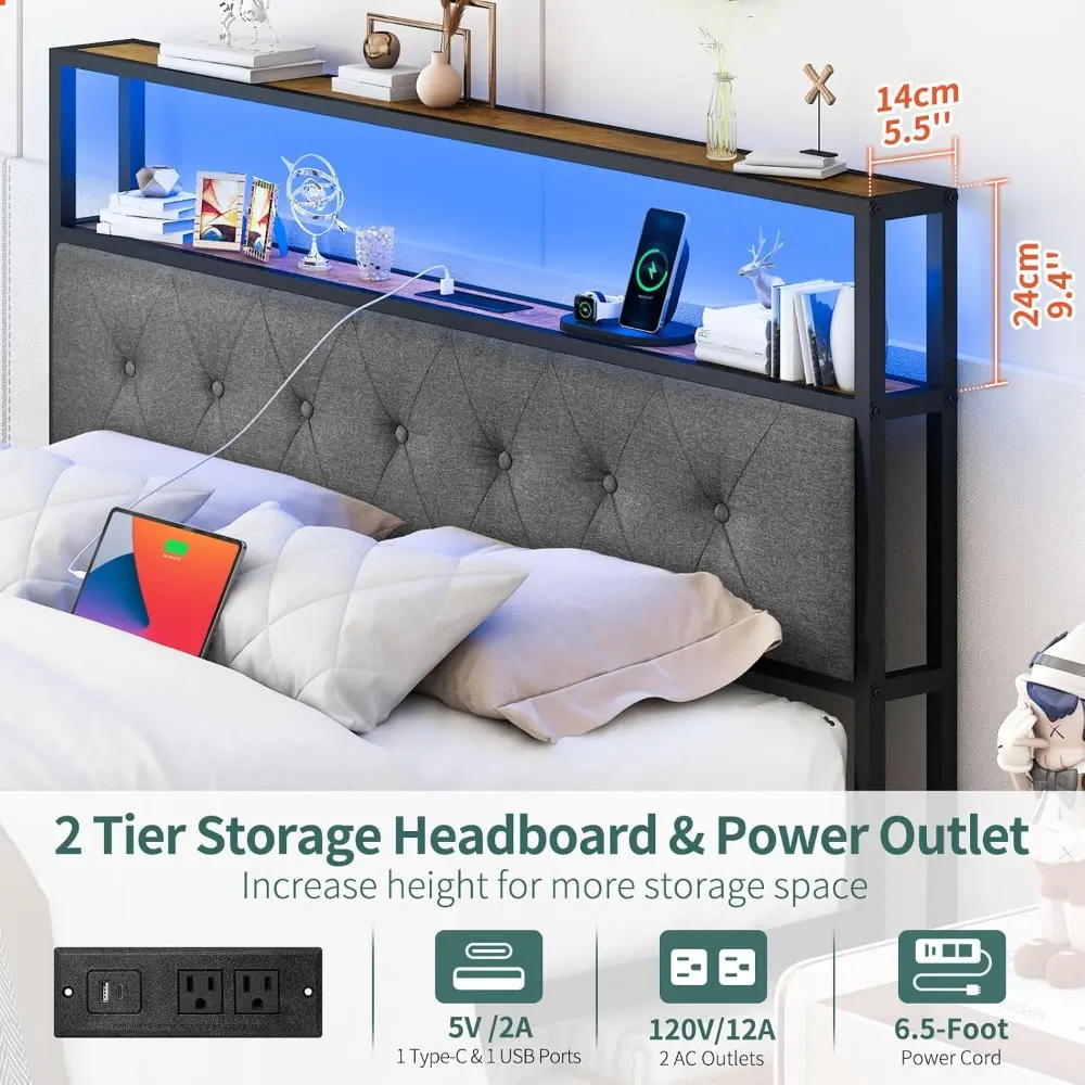 Yoobure Queen Bed Frame with Headboard, Metal Platform Bed Frame Queen Size with Storage Shelf & Drawers, Bed Frames, Bedframe w