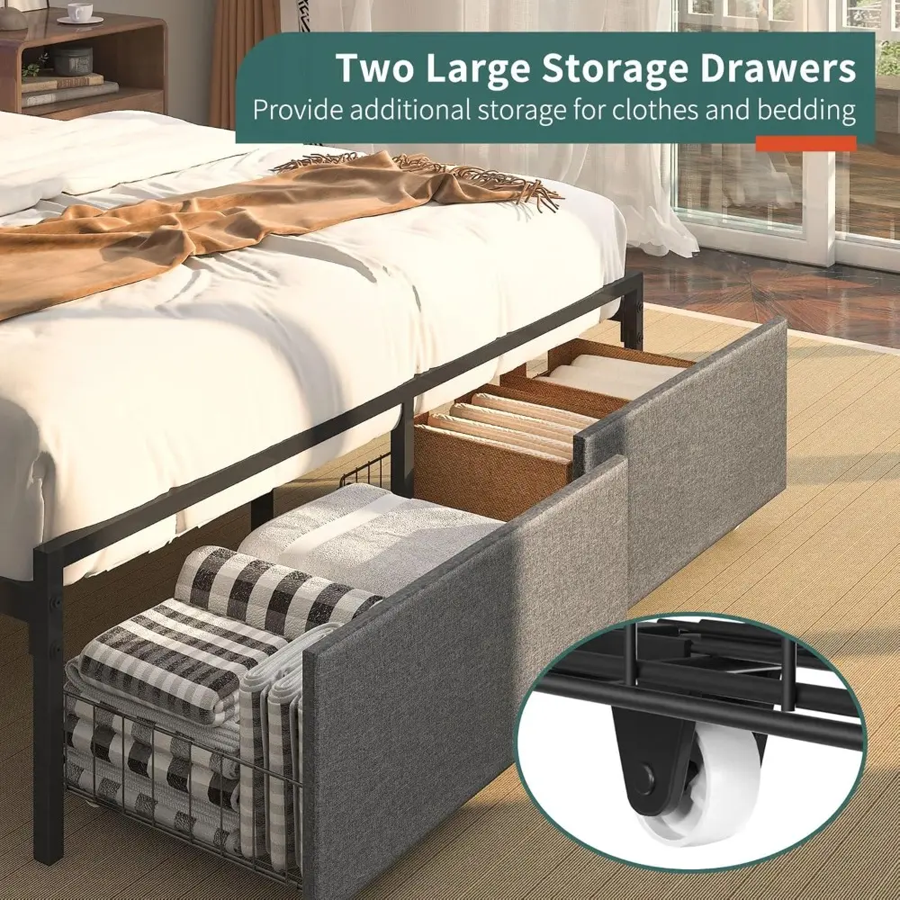 Yoobure Queen Bed Frame with Headboard, Metal Platform Bed Frame Queen Size with Storage Shelf & Drawers, Bed Frames, Bedframe w