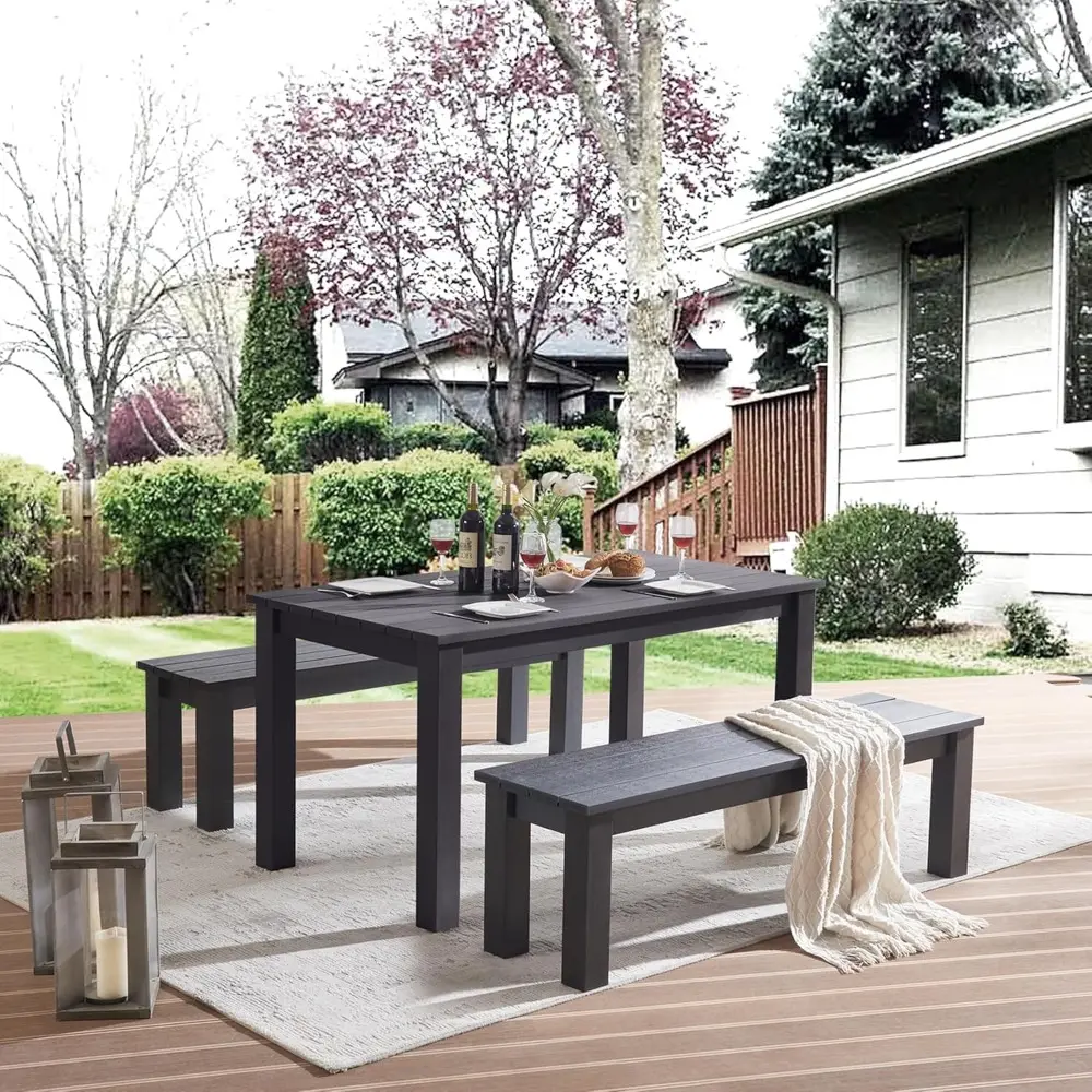 Outdoor Bench, Three Person Outdoor Poly Lumber Patio Backless Bench, Weatherproof Garden Bench That Never Rot and Fade, Suit fo