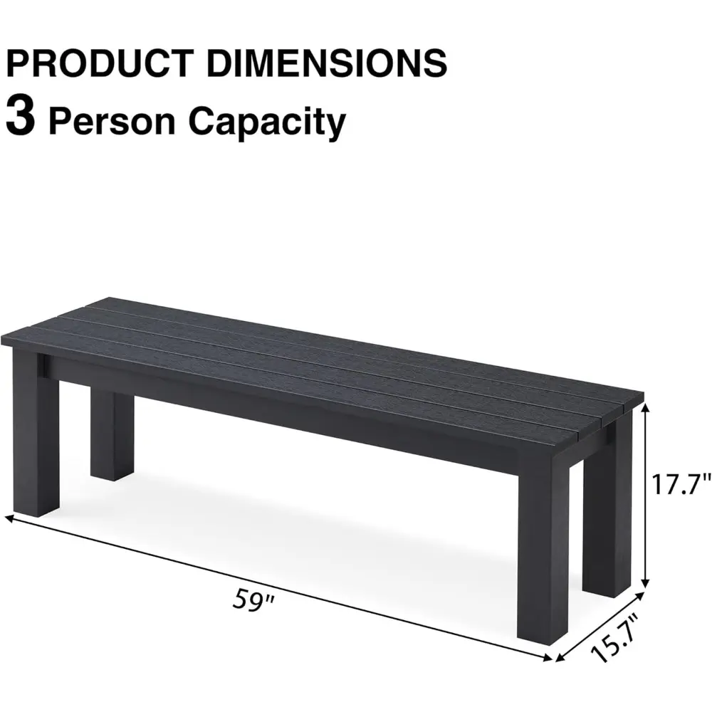 Outdoor Bench, Three Person Outdoor Poly Lumber Patio Backless Bench, Weatherproof Garden Bench That Never Rot and Fade, Suit fo