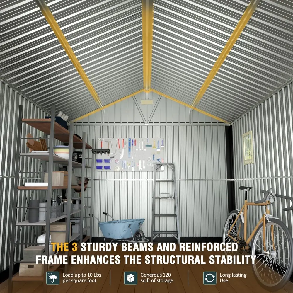 10x12 Ft Outdoor Storage Shed, Extra Large Metal Shed with Lockable Doors, 2 Windows, Outside Steel Tiny House Ideal for Garden,