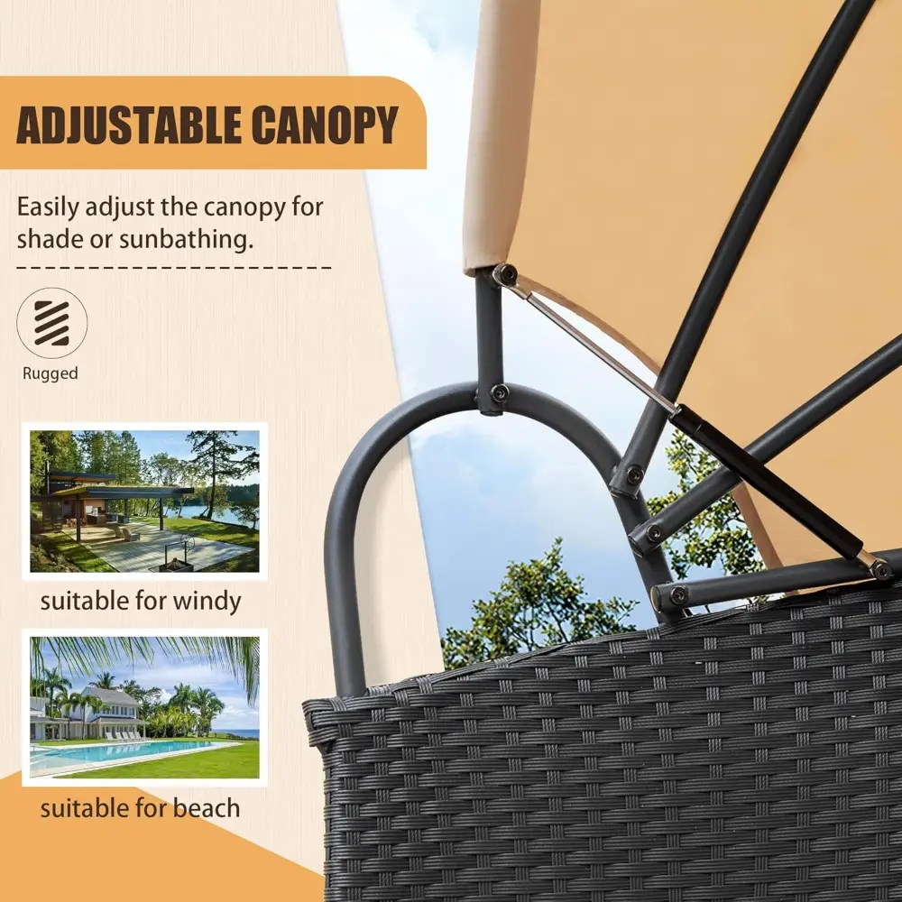 Patio Furniture Round Outdoor Daybed with Retractable Canopy Wicker Rattan Sectional Sofa for Lawn Garden Backyard Pool, Beige