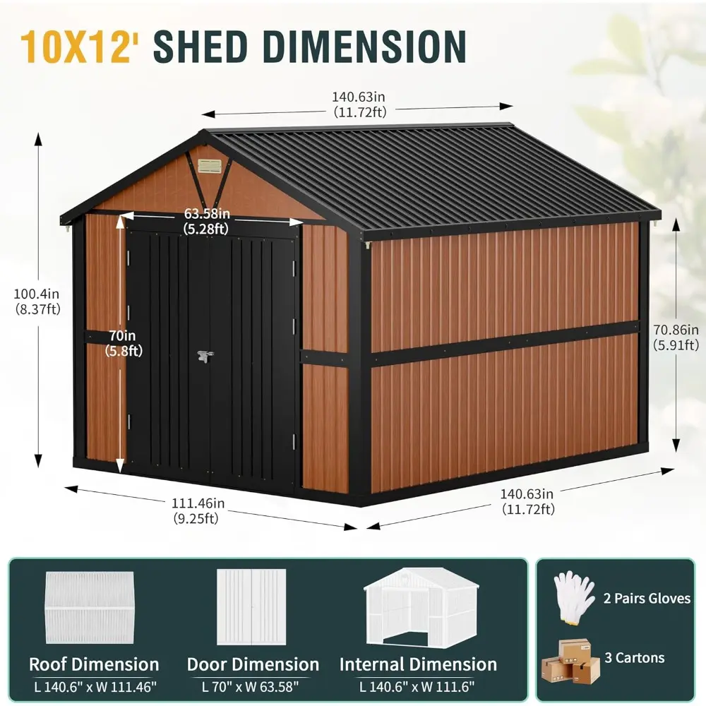 10x12 Ft Outdoor Storage Shed, Extra Large Metal Shed with Lockable Doors, 2 Windows, Outside Steel Tiny House Ideal for Garden,