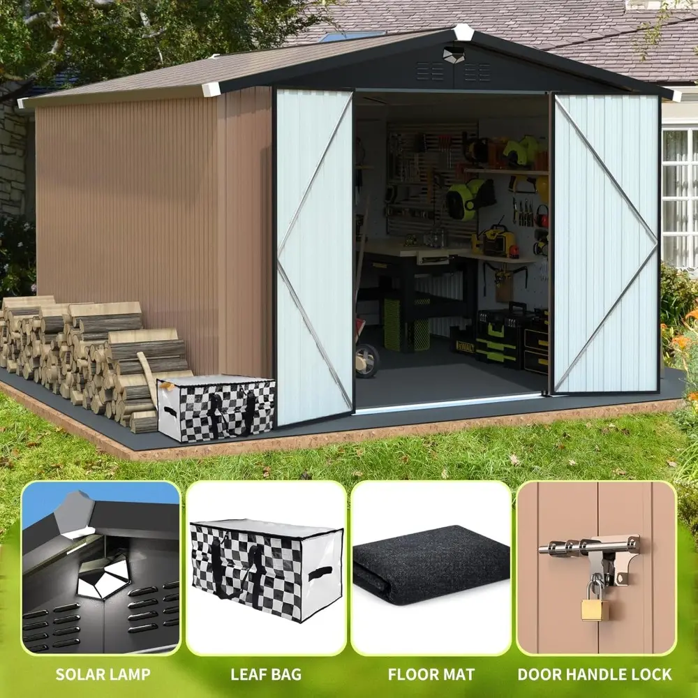 Metal Storage Shed,Outdoor Storage Building 10x12,Large Backyard Sheds with Lockable Doors,Waterproof Outside Storage Shed