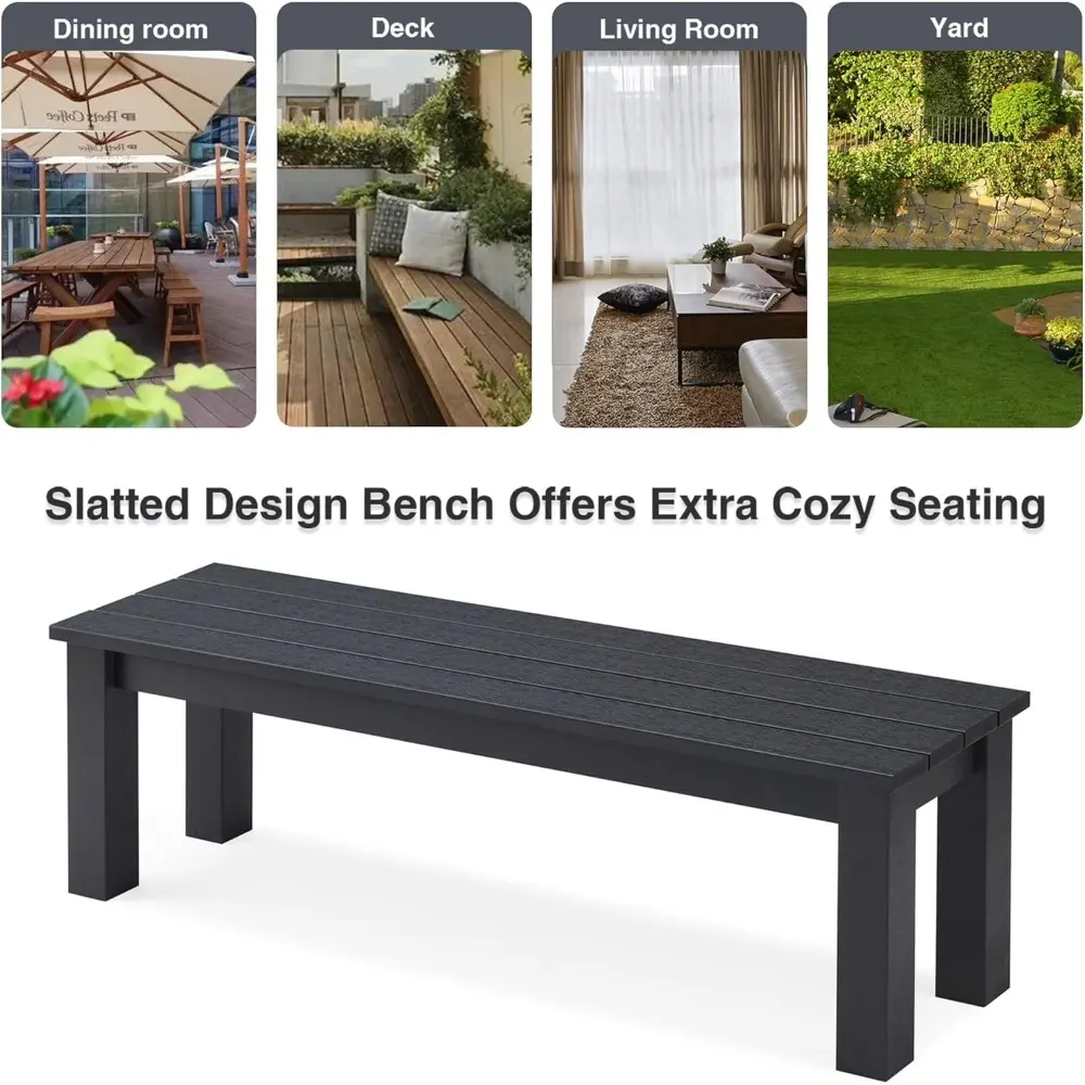 Outdoor Bench, Three Person Outdoor Poly Lumber Patio Backless Bench, Weatherproof Garden Bench That Never Rot and Fade, Suit fo