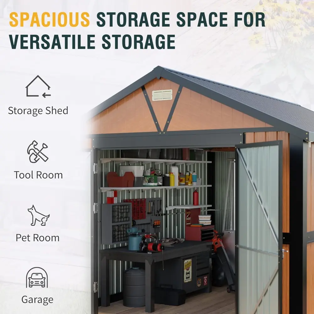 10x12 Ft Outdoor Storage Shed, Extra Large Metal Shed with Lockable Doors, 2 Windows, Outside Steel Tiny House Ideal for Garden,