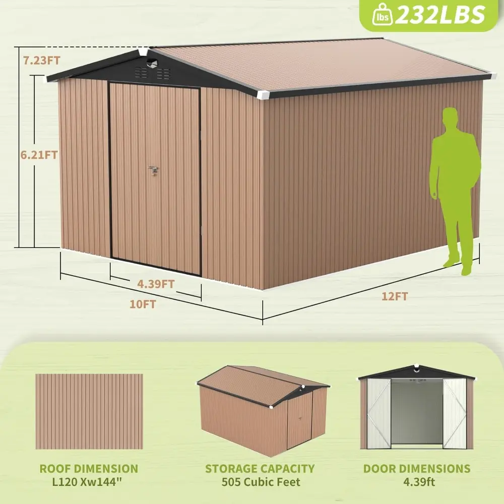 Metal Storage Shed,Outdoor Storage Building 10x12,Large Backyard Sheds with Lockable Doors,Waterproof Outside Storage Shed