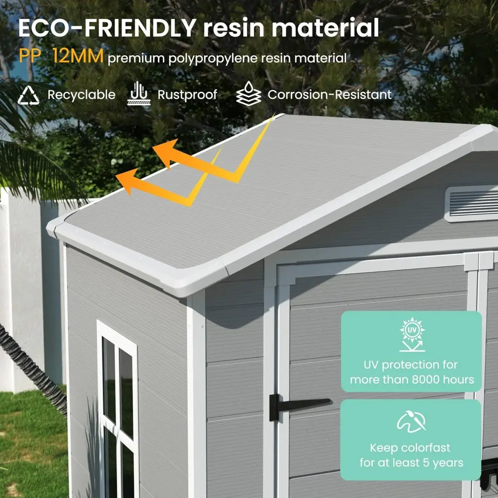 Outdoor Resin Storage Shed 6x4.5 FT, Plastic Garden Shed for Bike, Garbage Can, Tool, Outside Sheds with Lockable Door for Back