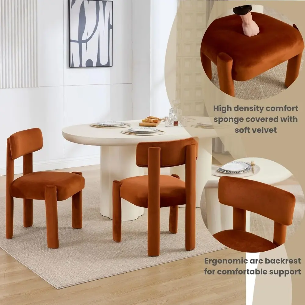 Brown Velvet Dining Chairs Set of 4, Upholstered Velvet Dining Chairs Wood Frame Kitchen Dining Room Chairs with Curved Backrest