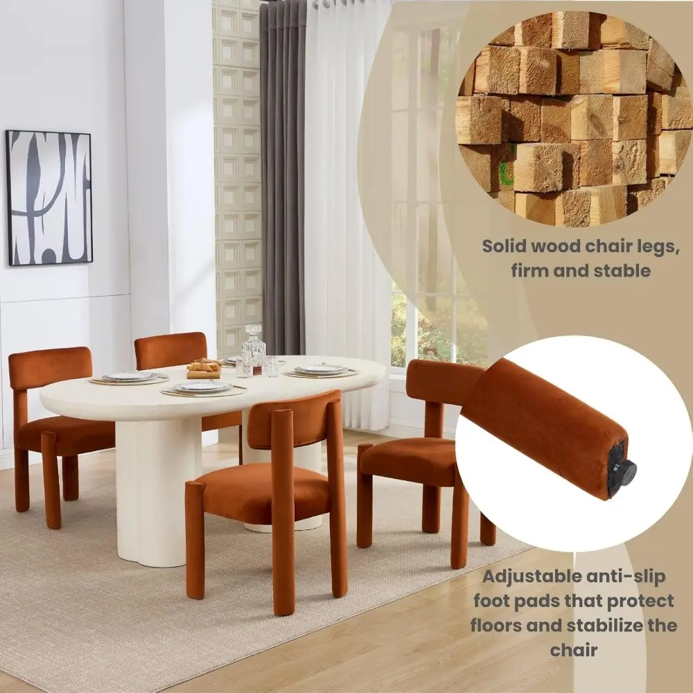 Brown Velvet Dining Chairs Set of 4, Upholstered Velvet Dining Chairs Wood Frame Kitchen Dining Room Chairs with Curved Backrest