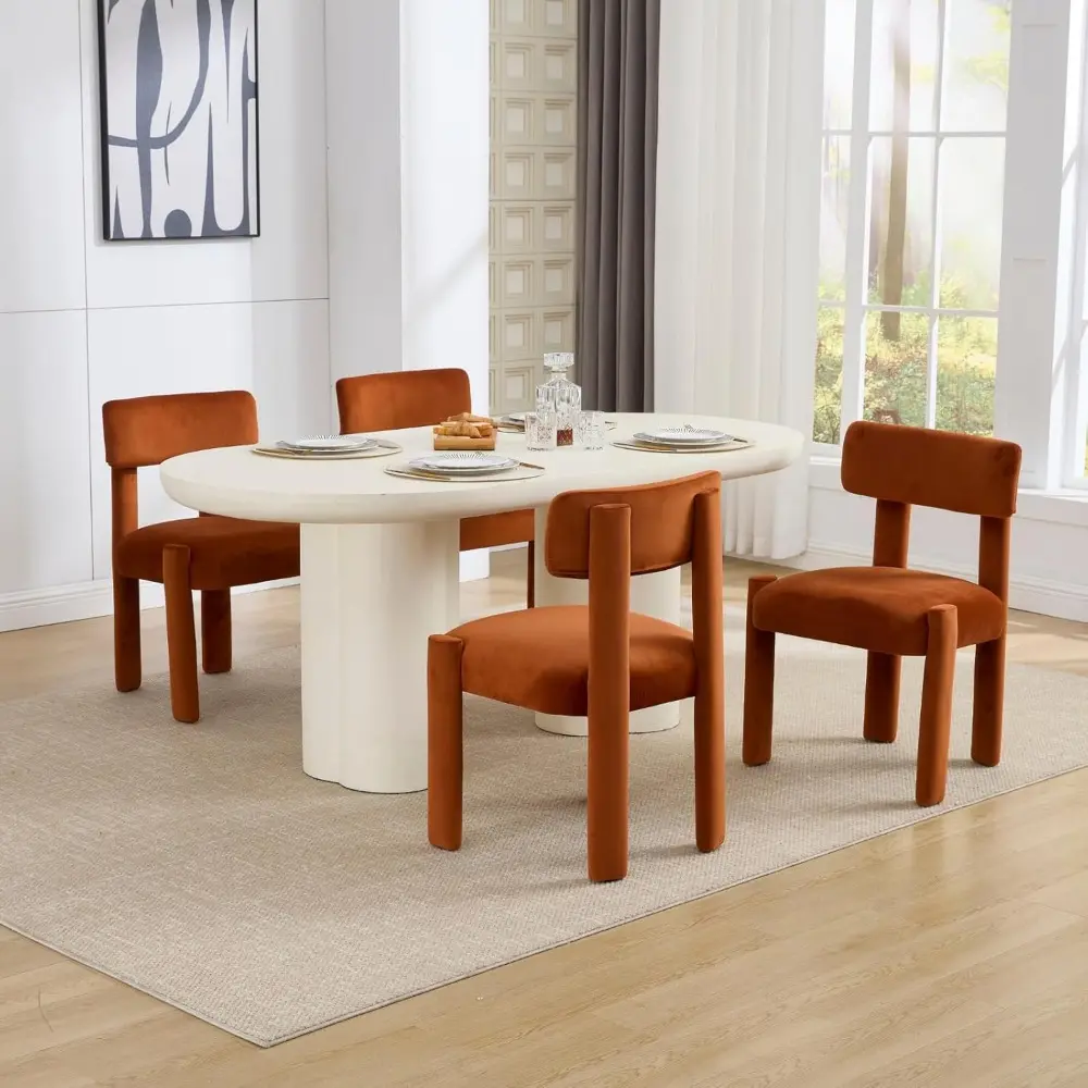 Brown Velvet Dining Chairs Set of 4, Upholstered Velvet Dining Chairs Wood Frame Kitchen Dining Room Chairs with Curved Backrest