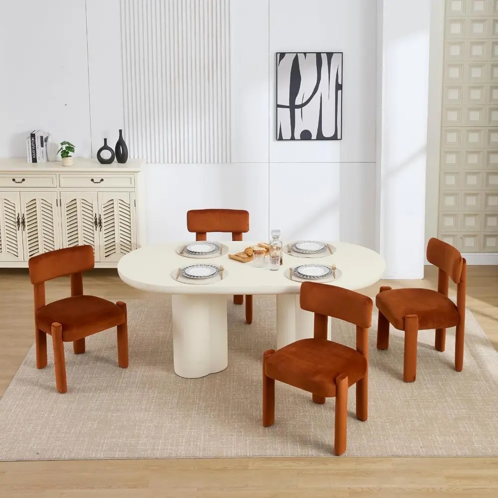 Brown Velvet Dining Chairs Set of 4, Upholstered Velvet Dining Chairs Wood Frame Kitchen Dining Room Chairs with Curved Backrest