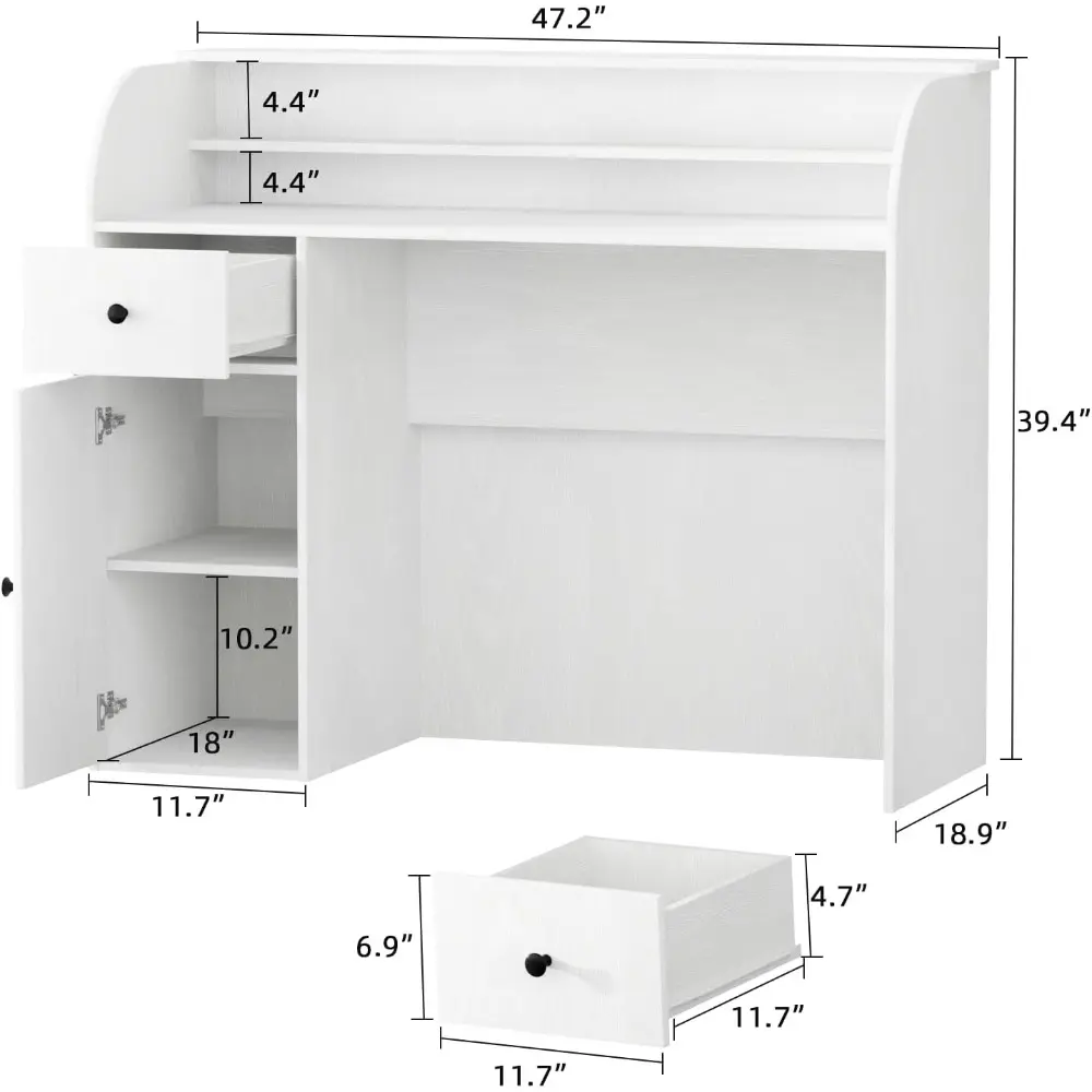 Modern Reception Desk with Storage Drawers, 39.4" H Office Counter with LED Lighting, Secretary Desk with Power Outlets – Front