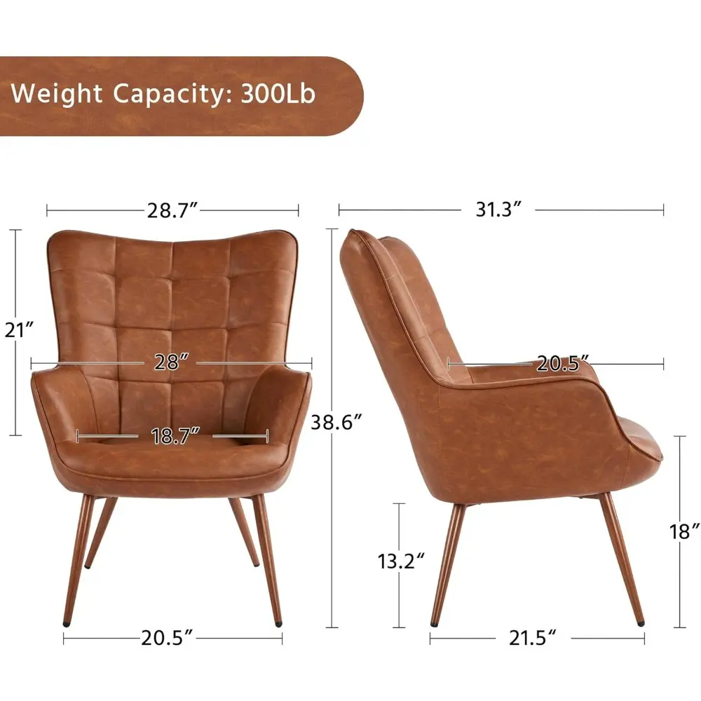 Leather Accent Chairs, Living Room Chairs Leather Large Armchairs Accent Chairs with Metal Legs for Living Bedroom Office State