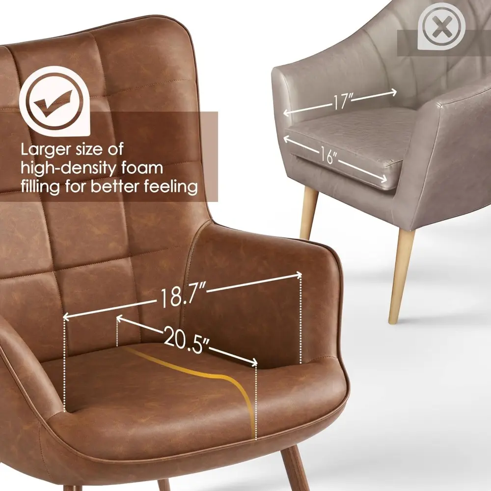 Leather Accent Chairs, Living Room Chairs Leather Large Armchairs Accent Chairs with Metal Legs for Living Bedroom Office State